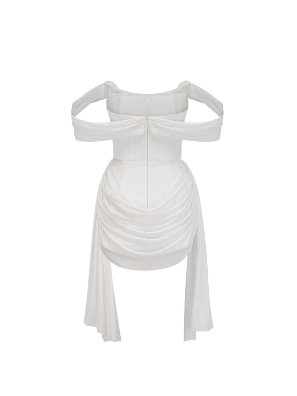 New White Ribbon-design Ruched Mini Dress - Picture 3 of 4